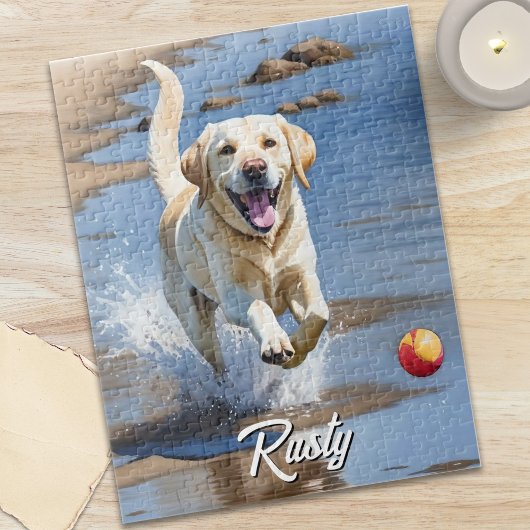 Golden Retriever Fetch Watercolor Beach Dog ジグソーパズル