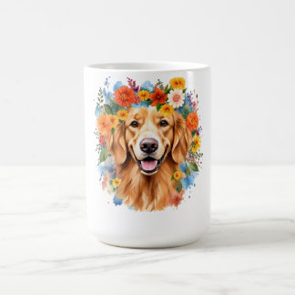 Golden Retriever Flower Crown Watercolor コーヒーマグカップ