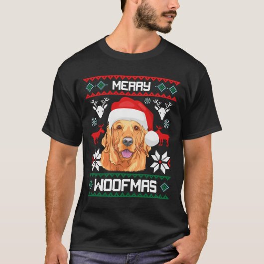 Golden Retriever For Merry Woofmas Tシャツ (正面)
