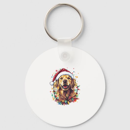 Golden Retriever Funny dog Christmas Santa Hat lig キーホルダー (正面)
