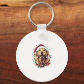 Golden Retriever Funny dog Christmas Santa Hat lig キーホルダー (正面)