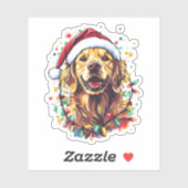 Golden Retriever Funny dog Christmas Santa Hat lig シール (シート)