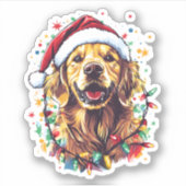 Golden Retriever Funny dog Christmas Santa Hat lig シール (正面)