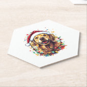 Golden Retriever Funny dog Christmas Santa Hat lig ペーパーコースター (アングル)