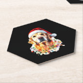 Golden Retriever Funny dog Christmas Santa Hat lig ペーパーコースター (アングル)