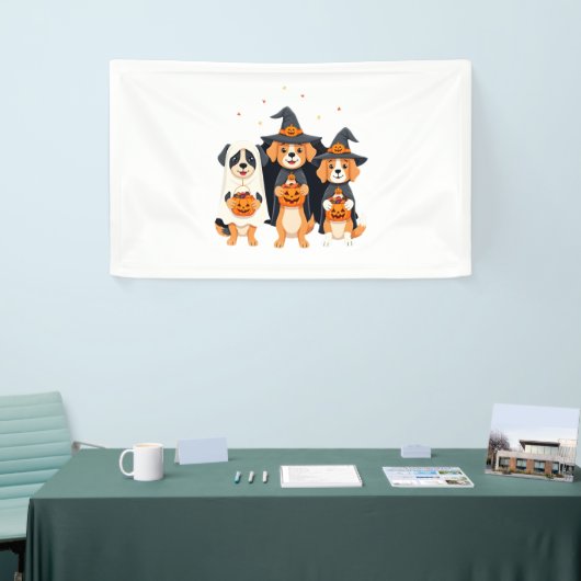 Golden Retriever Ghost Halloween Trick Or Treat Do 横断幕 (トレードショー)