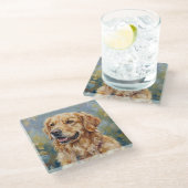 Golden Retriever Glass Coasters for Dog Lovers ガラスコースター (アングル)