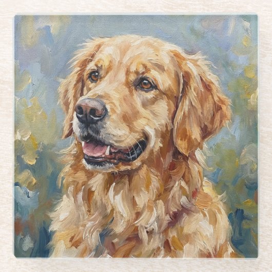 Golden Retriever Glass Coasters for Dog Lovers ガラスコースター (正面)