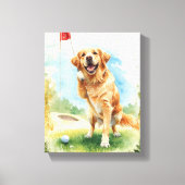 Golden Retriever Golf Watercolor Poster キャンバスプリント (正面)