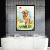 Golden Retriever Golf Watercolor Poster キャンバスプリント