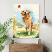 Golden Retriever Golf Watercolor Poster キャンバスプリント