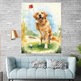 Golden Retriever Golf Watercolor Poster  ポスター