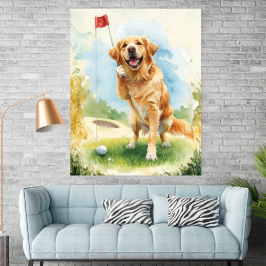 Golden Retriever Golf Watercolor Poster  ポスター