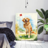 Golden Retriever Golf Watercolor Poster  ポスター