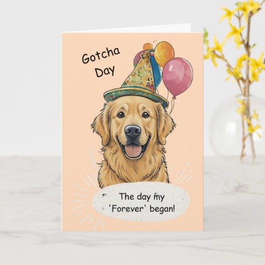 Golden Retriever Gotcha Day Celebration カード (黄色い花)