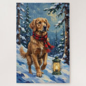 Golden Retriever Guiding Light in Snowy Forest ジグソーパズル (縦)