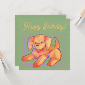 Golden retriever. Happy Birthday カード (正面/裏面インサイチュ)