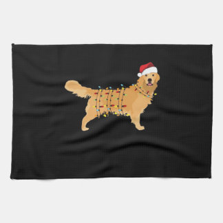 Golden Retriever Holiday Christmas Light Essential キッチンタオル