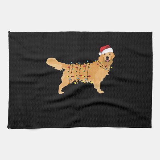 Golden Retriever Holiday Christmas Light Essential キッチンタオル (横)