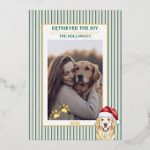 Golden Retriever Holiday Pun Photo Foil Card 箔シーズンカード (正面)