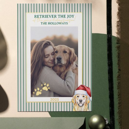 Golden Retriever Holiday Pun Photo Foil Card 箔シーズンカード