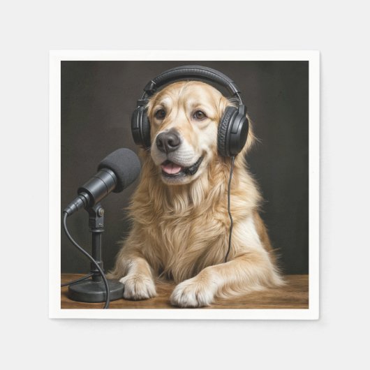 Golden Retriever Hosting a Podcast スタンダードカクテルナプキン (正面)