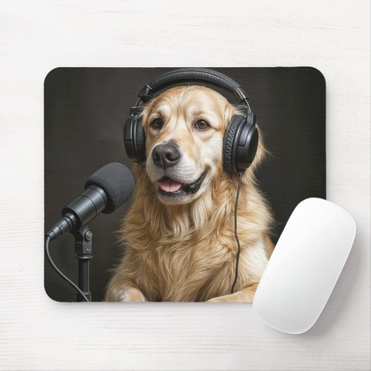 Golden Retriever Hosting a Podcast マウスパッド (マウス)