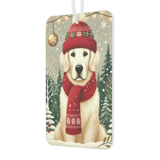 Golden Retriever in Festive Sweater - Cozy Christm カーエアーフレッシュナー (左)