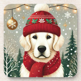 Golden Retriever in Festive Sweater - Cozy Christm コースター