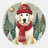 Golden Retriever in Festive Sweater - Cozy Christm ラウンドシール (正面)