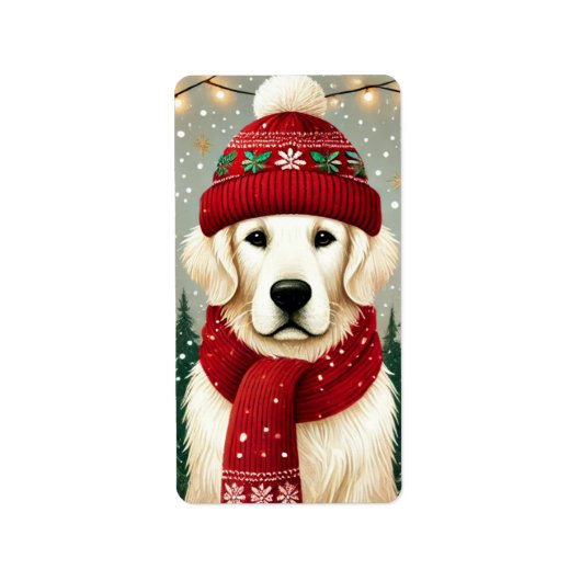 Golden Retriever in Festive Sweater - Cozy Christm ラベル (正面)