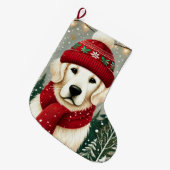 Golden Retriever in Festive Sweater - Cozy Christm ラージクリスマスストッキング (正面 (吊り時))