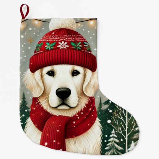 Golden Retriever in Festive Sweater - Cozy Christm ラージクリスマスストッキング (正面)