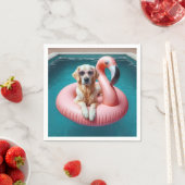 Golden Retriever In Flamingo Pool toy スタンダードカクテルナプキン (インサイチュ)