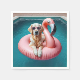 Golden Retriever In Flamingo Pool toy スタンダードカクテルナプキン