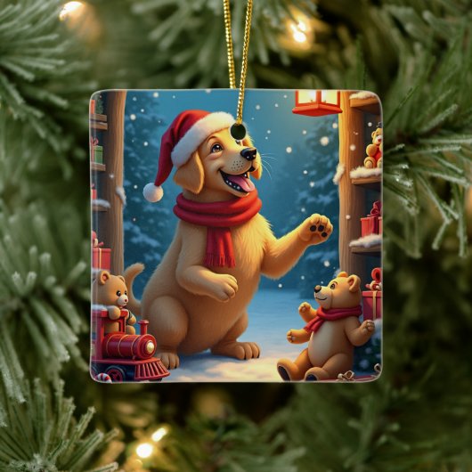 Golden Retriever in Santa’s Workshop Christmas セラミックオーナメント (ツリー)