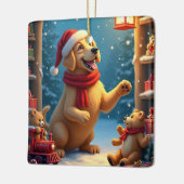 Golden Retriever in Santa’s Workshop Christmas セラミックオーナメント (左)