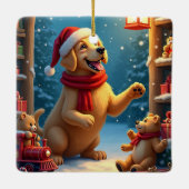 Golden Retriever in Santa’s Workshop Christmas セラミックオーナメント (裏面)