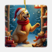 Golden Retriever in Santa’s Workshop Christmas セラミックオーナメント (正面)