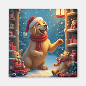 Golden Retriever in Santa’s Workshop Christmas マグネット (正面)