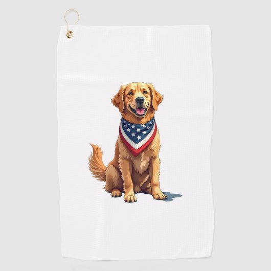 Golden Retriever July 4th Vintage Patriotic Tee 2 ゴルフタオル (正面)