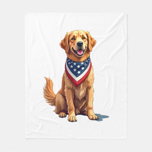 Golden Retriever July 4th Vintage Patriotic Tee 2 フリースブランケット (正面)