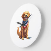 Golden Retriever July 4th Vintage Patriotic Tee 2 ラージ壁時計 (傾斜)