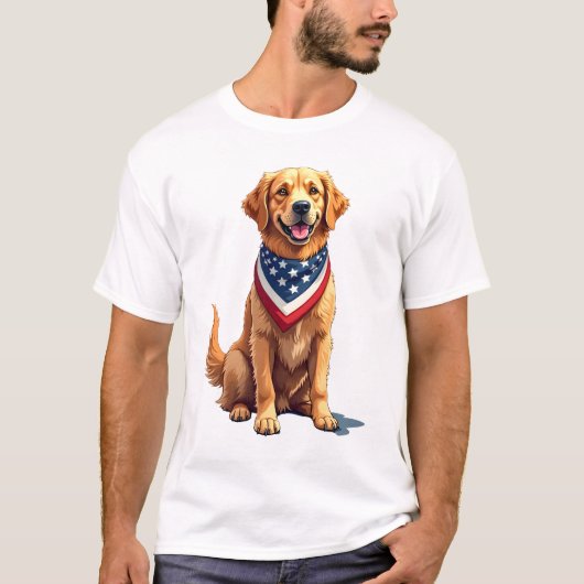 Golden Retriever July 4th Vintage Patriotic Tee 2 Tシャツ (正面)