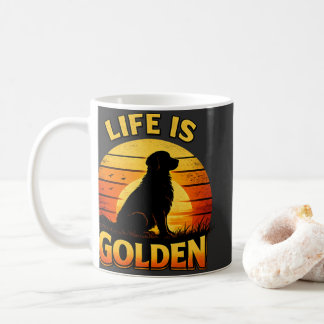 Golden retriever life is golden sunset dog mug コーヒーマグカップ
