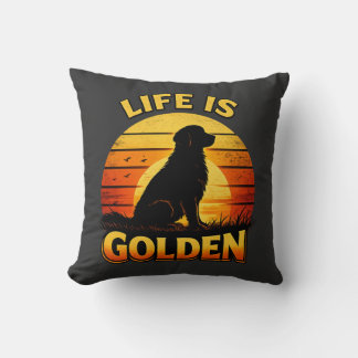 Golden retriever life is golden sunset dog pillow クッション