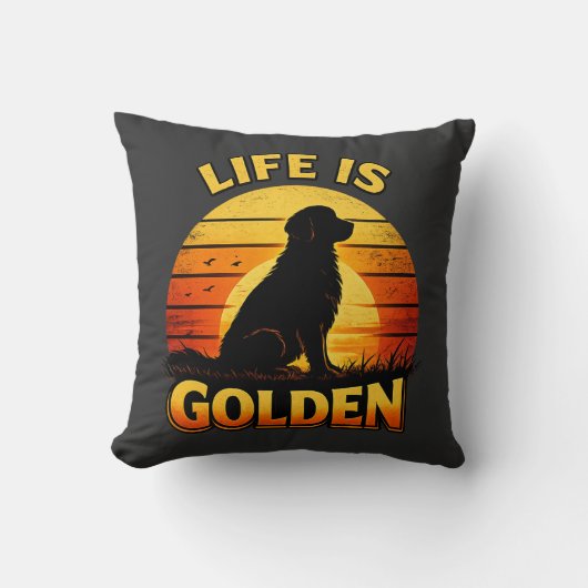 Golden retriever life is golden sunset dog pillow クッション (正面)