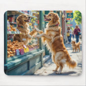 Golden Retriever Looking Into a Bakery Window マウスパッド (正面)