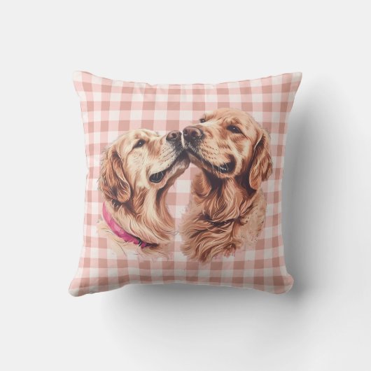 Golden Retriever Love Gingham Pattern クッション (裏面)