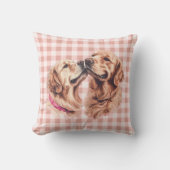 Golden Retriever Love Gingham Pattern クッション (正面)